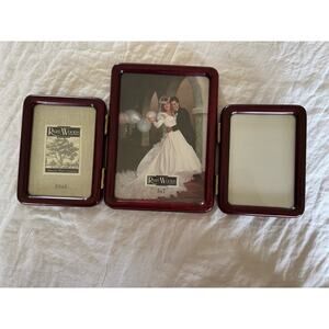 Rare Woods Vintage Trifold Hinged Picture Frame 3x5 5x7 Burgundy Home Decor